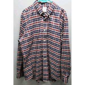 Brooks Brothers Regent Button Up Shirt Mens XL Supima Cotton Blue Plaid Non Iron